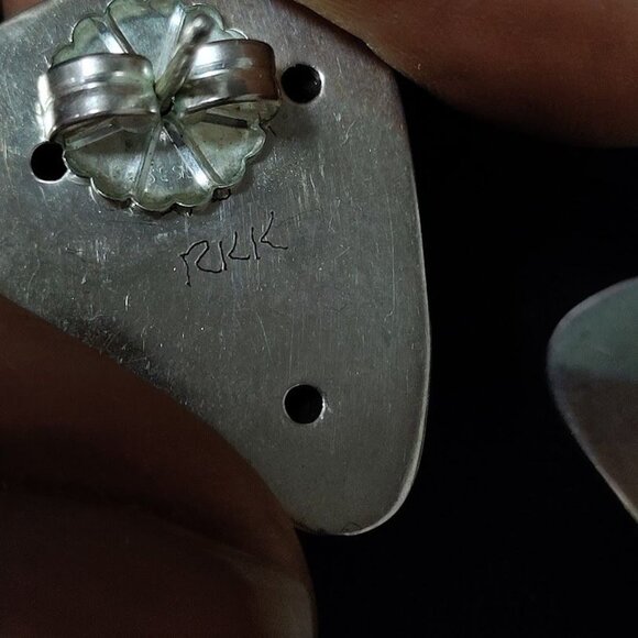 RKK Art Deco 80's Vintage Silver Triangle Stud Earrings with Screw Back - Picture 4 of 6